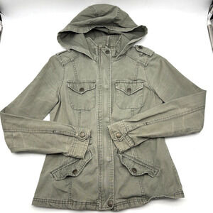 Prince & Fox Green Zip Up Button Down Drawstring Waist Military Cargo Jacket XS